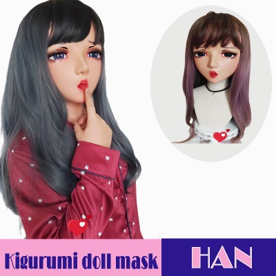 (Han)Crossdress Sweet Girl Resin Half Head Female Kigurumi Mask With Tongue And BJD Eyes Cosplay Anime Doll Mask